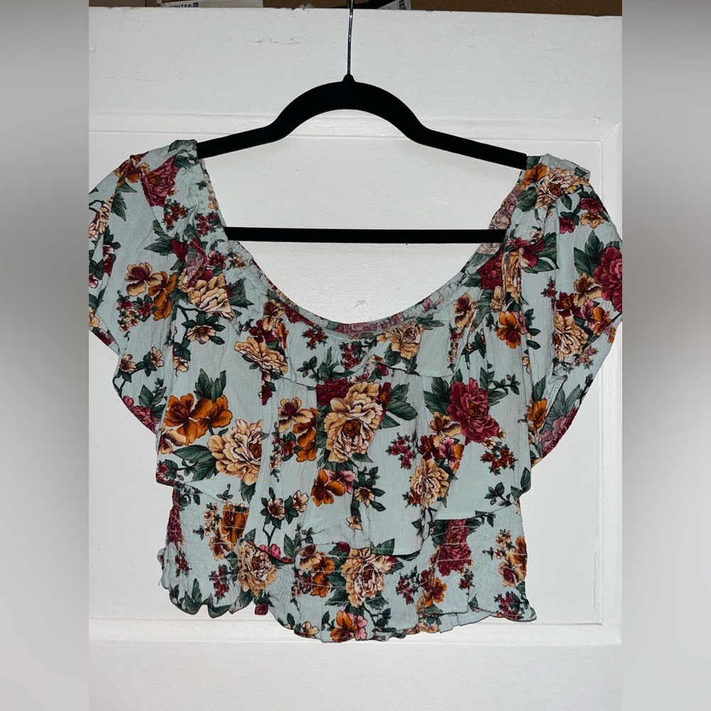 Light blue floral off the shoulder top